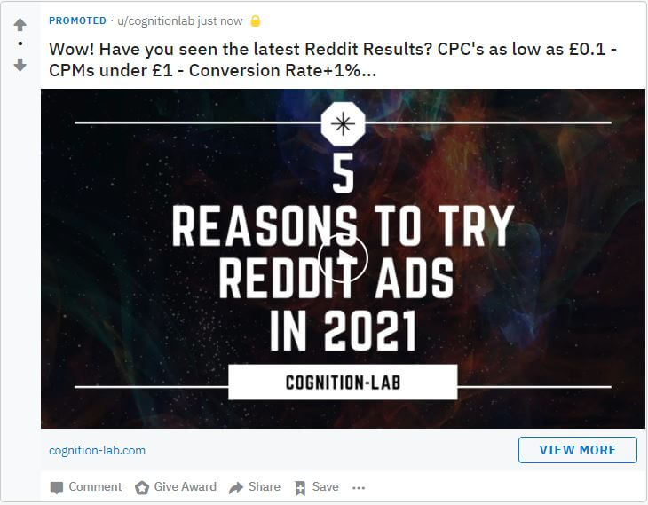 TopPerfroming Reddit Video Ad Example by Cognition-Lab